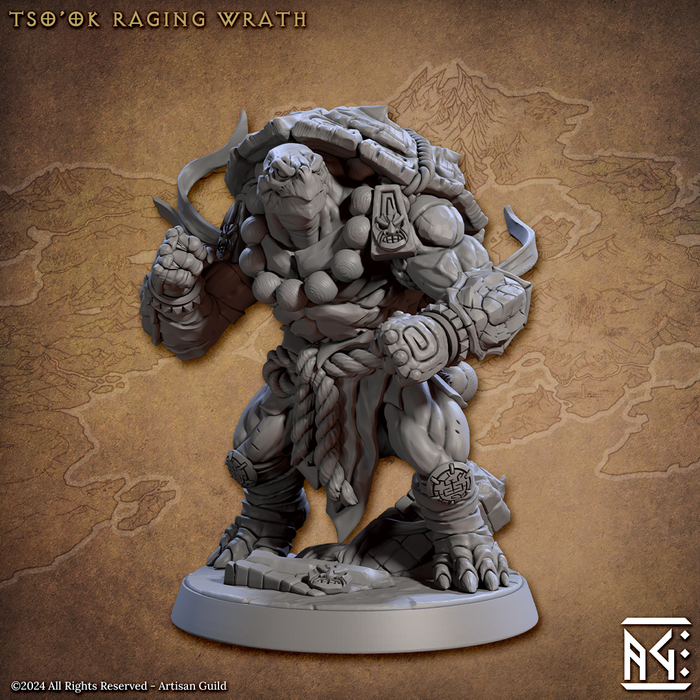 Tso'Ok Raging Wrath | Jadeshell Turtlekin | Fantasy D&D Miniature | Artisan Guild