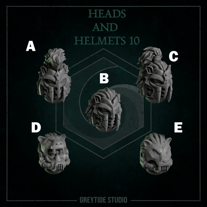 Heads & Helmets Pack 10 | Eternal Pilgrims | Grey Tide Studio | Sci-Fi Grimdark Custom Bitz Wargaming Miniatures 28mm 32mm