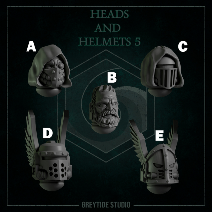 Heads & Helmets Pack 5 | Eternal Pilgrims | Grey Tide Studio | Sci-Fi Grimdark Custom Bitz Wargaming Miniatures 28mm 32mm