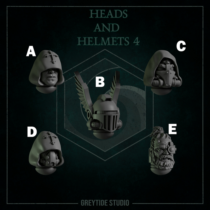 Heads & Helmets Pack 4 | Eternal Pilgrims | Grey Tide Studio | Sci-Fi Grimdark Custom Bitz Wargaming Miniatures 28mm 32mm