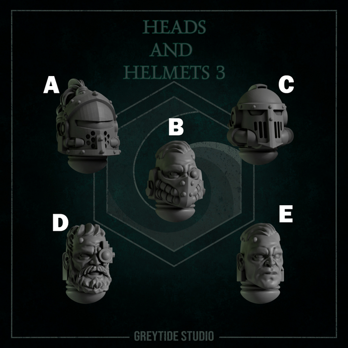 Heads & Helmets Pack 3 | Eternal Pilgrims | Grey Tide Studio | Sci-Fi Grimdark Custom Bitz Wargaming Miniatures 28mm 32mm
