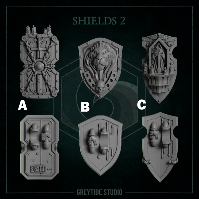 Shields Pack 2 | Eternal Pilgrims | Grey Tide Studio | Sci-Fi Grimdark Custom Bitz Wargaming Miniatures 28mm 32mm