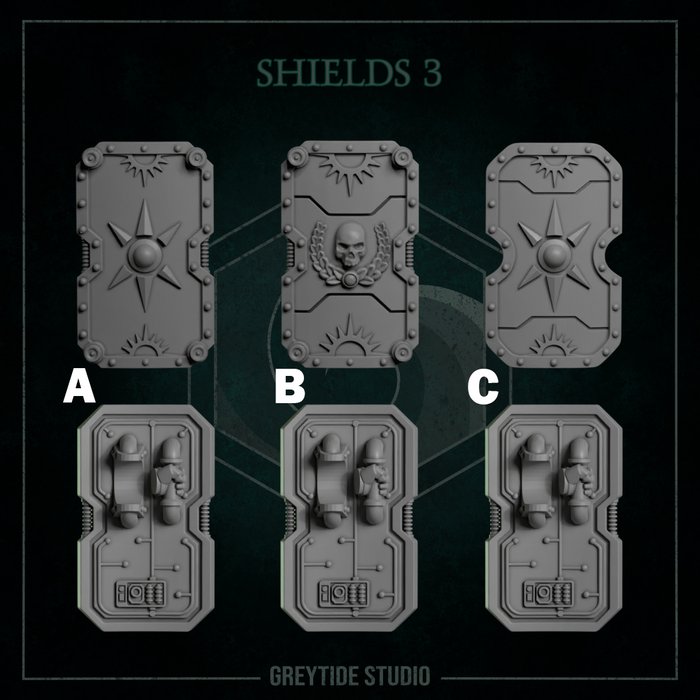 Shields Pack 3 | Eternal Pilgrims | Grey Tide Studio | Sci-Fi Grimdark Custom Bitz Wargaming Miniatures 28mm 32mm