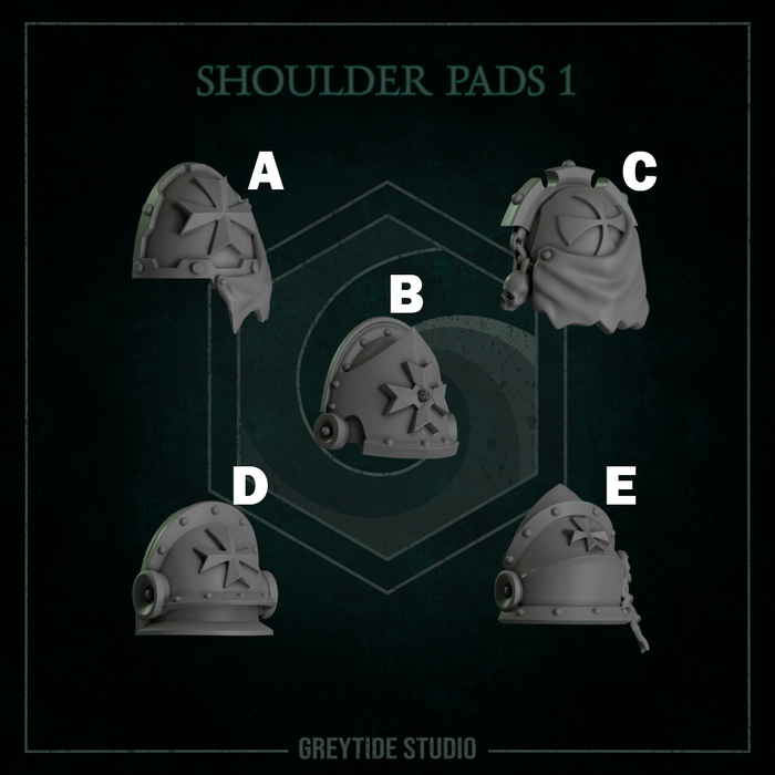 Shoulder Pads Pack 1 | Eternal Pilgrims | Grey Tide Studio | Sci-Fi Grimdark Custom Bitz Wargaming Miniatures 28mm 32mm