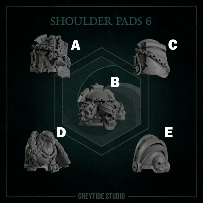 Shoulder Pads Pack 6 | Eternal Pilgrims | Grey Tide Studio | Sci-Fi Grimdark Custom Bitz Wargaming Miniatures 28mm 32mm