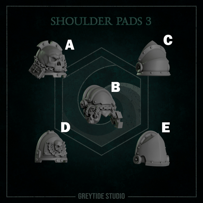Shoulder Pads Pack 3 | Eternal Pilgrims | Grey Tide Studio | Sci-Fi Grimdark Custom Bitz Wargaming Miniatures 28mm 32mm