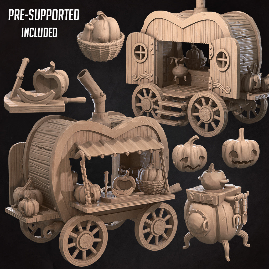 Pumpkin Cart Scenery Pack | Bullet Town Halloween | Fantasy Miniature | Bite the Bullet TabletopXtra