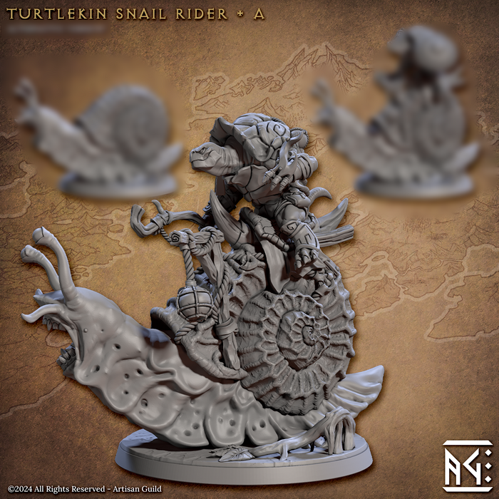 Giant Snail Rider A | Jadeshell Turtlekin | Fantasy D&D Miniature | Artisan Guild