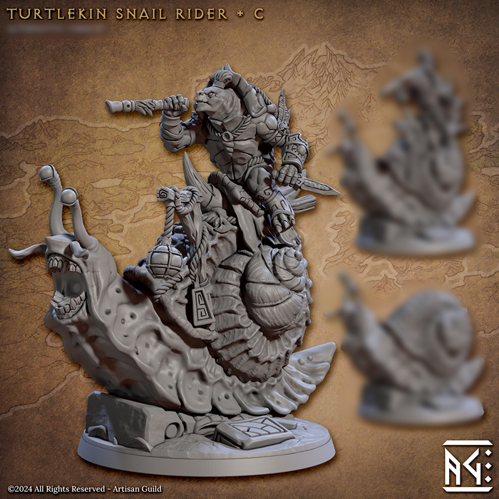 Giant Snail Rider C | Jadeshell Turtlekin | Fantasy D&D Miniature | Artisan Guild