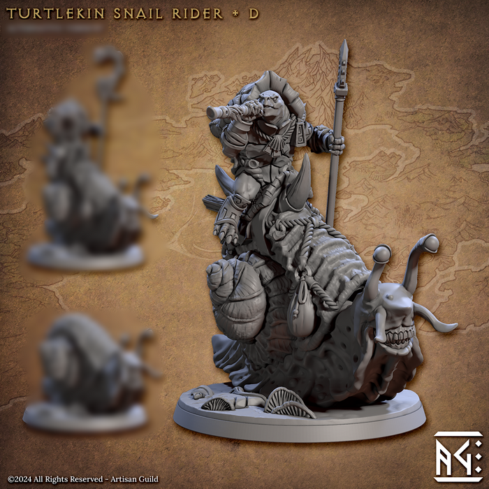 Giant Snail Rider D | Jadeshell Turtlekin | Fantasy D&D Miniature | Artisan Guild