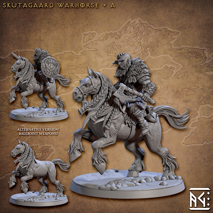 Skutagaard Warhorse A (Alt) | Skutagaard Northmen Saga | Fantasy D&D Miniature | Artisan Guild