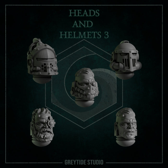 Heads & Helmets Pack 3 | Eternal Pilgrims | Grey Tide Studio | Sci-Fi Grimdark Custom Bitz Wargaming Miniatures 28mm 32mm