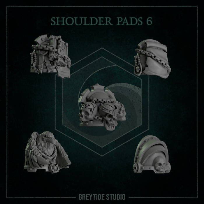 Shoulder Pads Pack 6 | Eternal Pilgrims | Grey Tide Studio | Sci-Fi Grimdark Custom Bitz Wargaming Miniatures 28mm 32mm