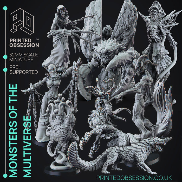 Printed Obsession Monsters of the Multiverse 3D-printed resin monster miniatures set in grey resin
