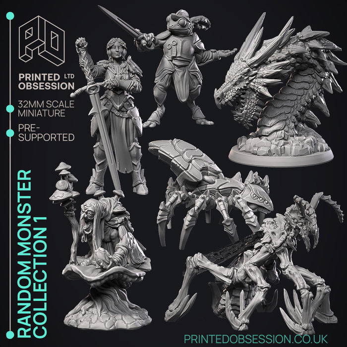 Random Monster miniatures by Printed Obsession – six 28mm fantasy monster miniatures, unpainted