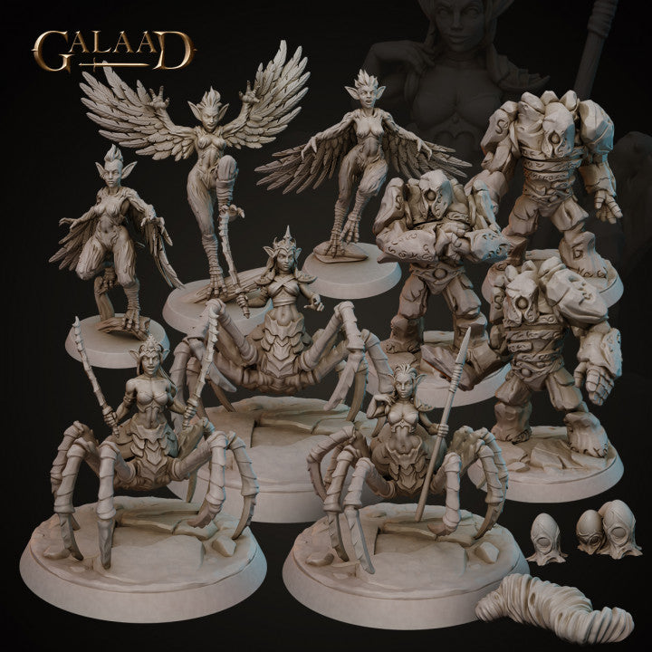Driders, Harpys and Golems full set by Galaad Miniatures, 28mm resin fantasy miniatures for D&D and tabletop RPG