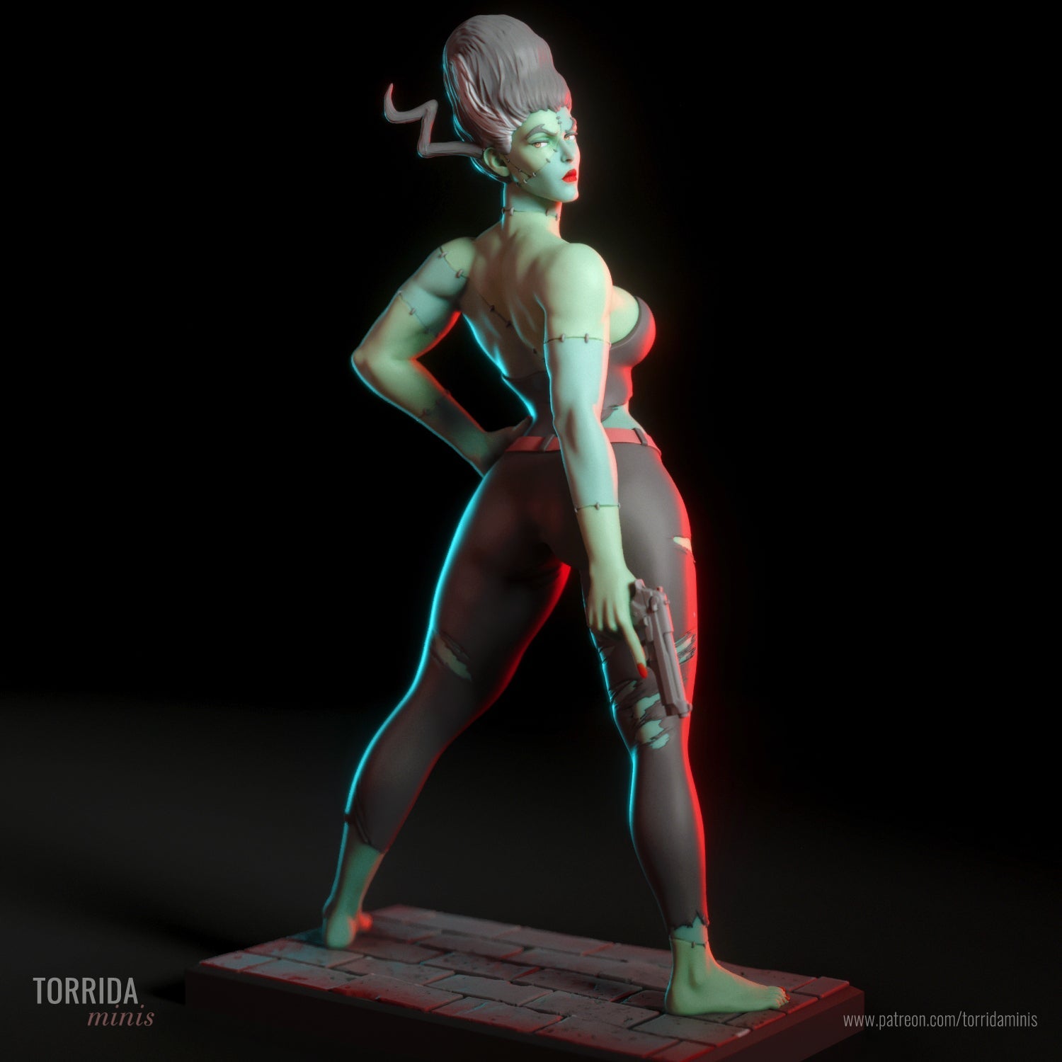Bride of Frankenstein pin-up statue fan art miniature by Torrida Minis UK — resin display miniature