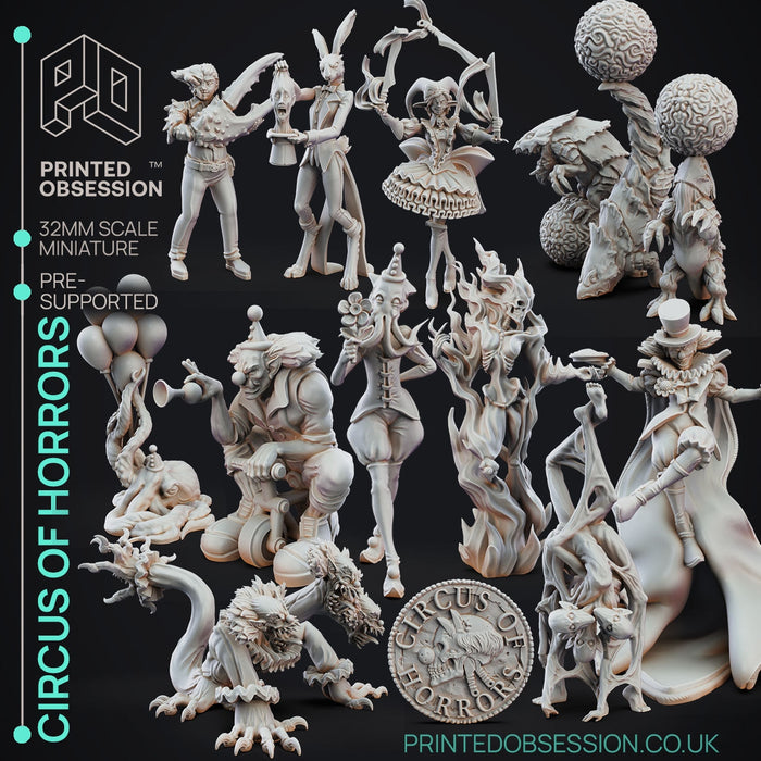 Circus of Horrors miniatures by Printed Obsession, 28/32mm resin fantasy figures, unpainted