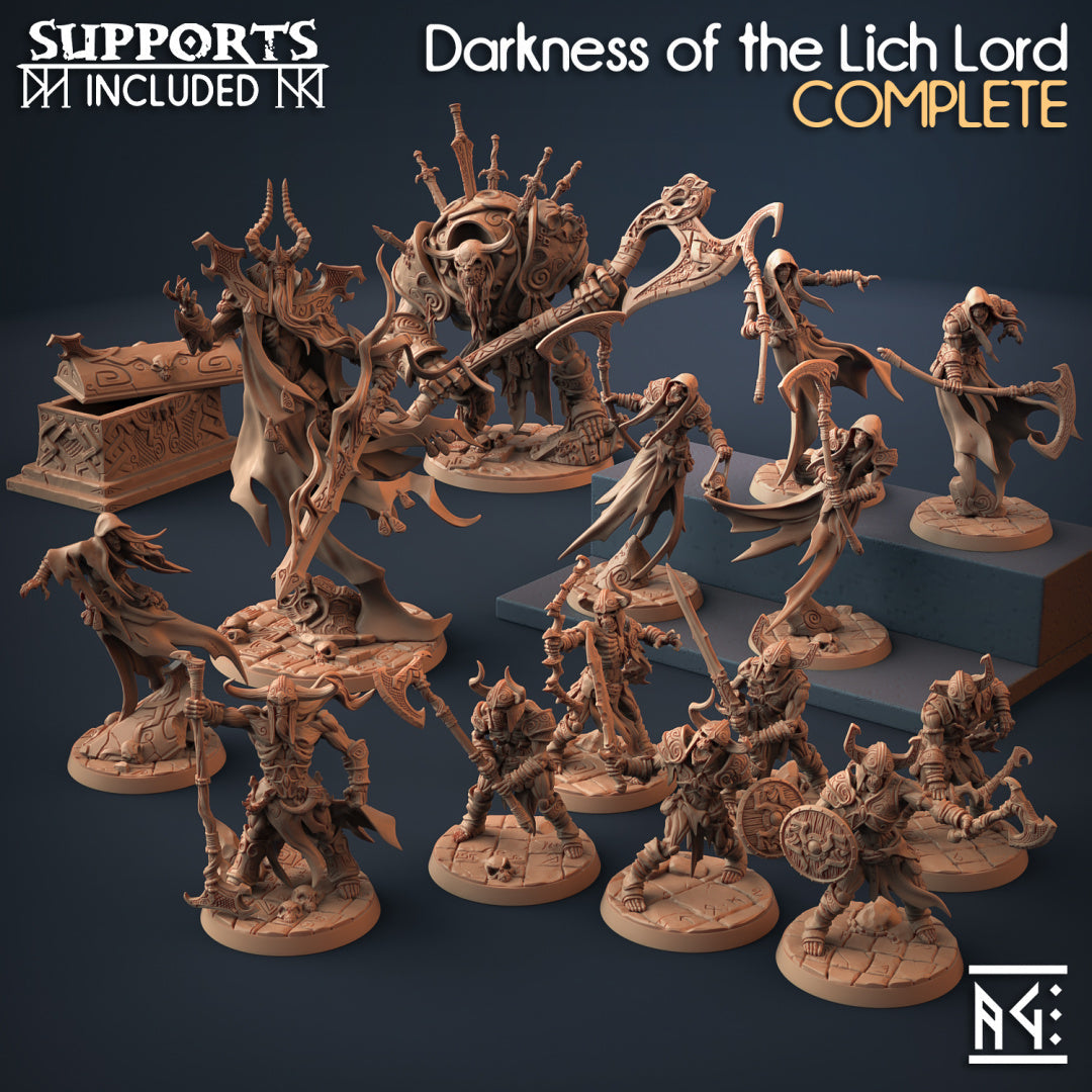 Darkness of the Lich Lord Full Set miniatures by Artisan Guild – DnD undead miniatures including draugr, wraiths and the Lich Lord at 28/32mm