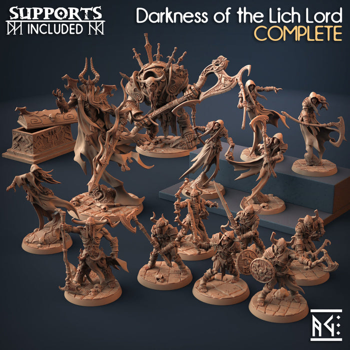 Darkness of the Lich Lord Full Set miniatures by Artisan Guild – DnD undead miniatures including draugr, wraiths and the Lich Lord at 28/32mm