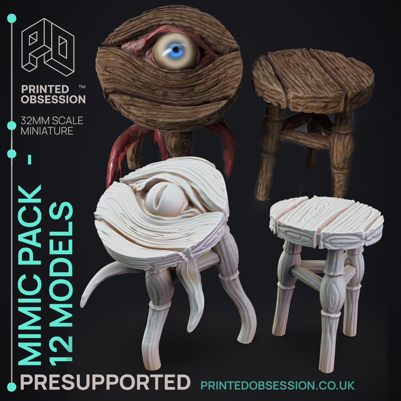 Footstool Mimic 3D-printed resin miniature by Printed Obsession — available from TabletopXtra UK from £3.99