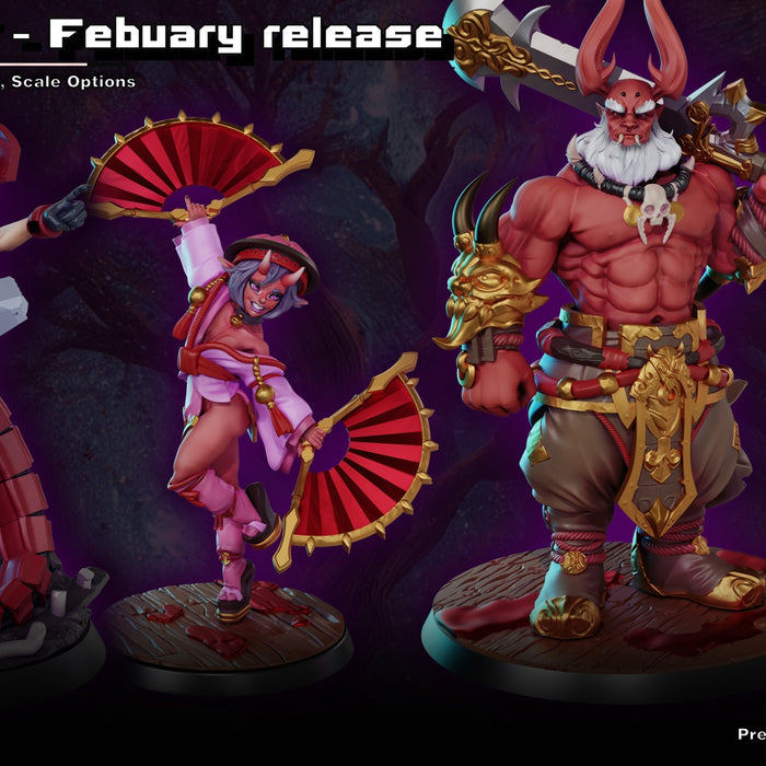 Oni Assault miniatures by Gaz Minis: four 28/32mm resin Oni figures including the Akuma Clan Leader, available at TabletopXtra UK