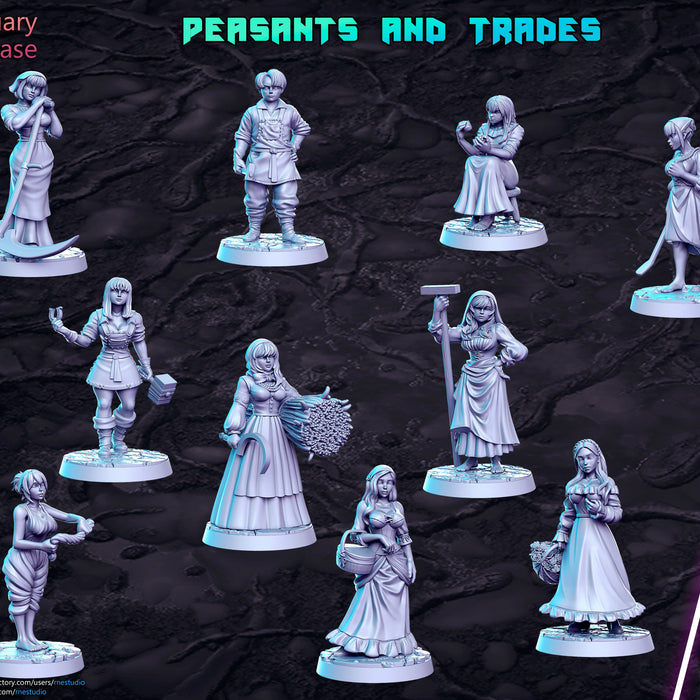 DnD miniatures townsfolk: RN Estudio Peasants and Trades villagers and blacksmith, 28/32mm resin fantasy NPC miniatures