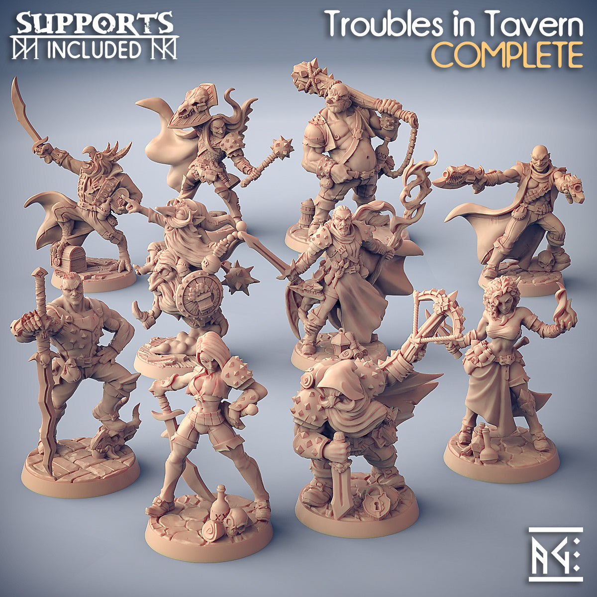 Artisan Guild Troubles in Tavern full set of 3D-printed resin fantasy D&D miniatures from TabletopXtra