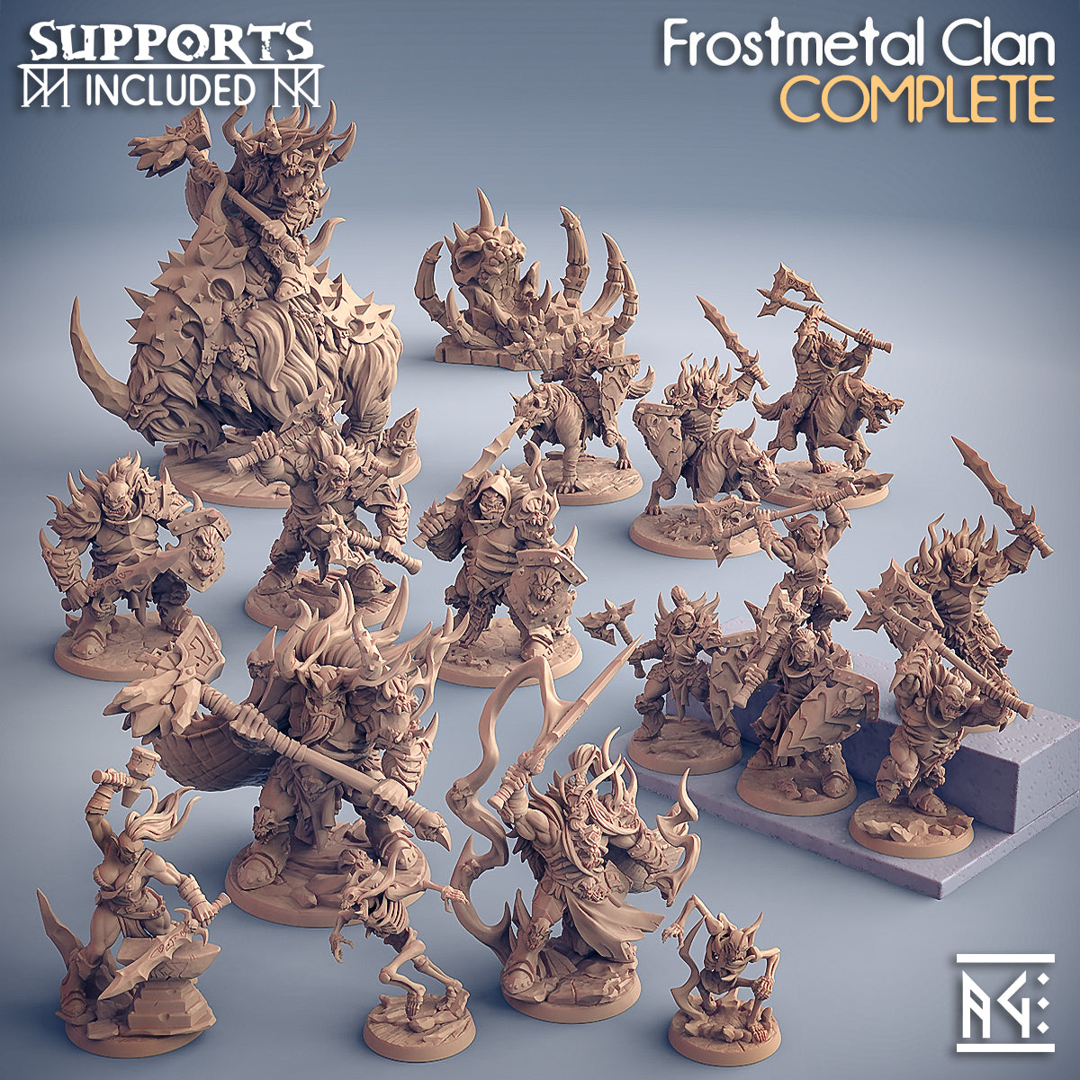 Artisan Guild Frostmetal Clan full set of 3D printed fantasy miniatures, available in the UK from TabletopXtra