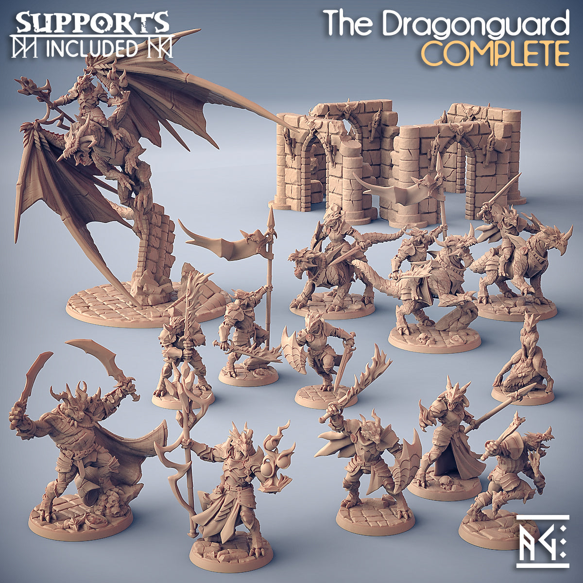 The Dragonguard full set by Artisan Guild — 17 draconian warrior miniatures for D&D and fantasy wargaming