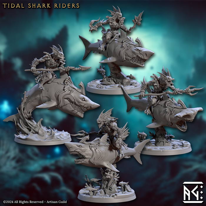 Tidal Shark Rider Cavalry Miniatures | Mirmidons of the Death-Tide | Artisan Guild