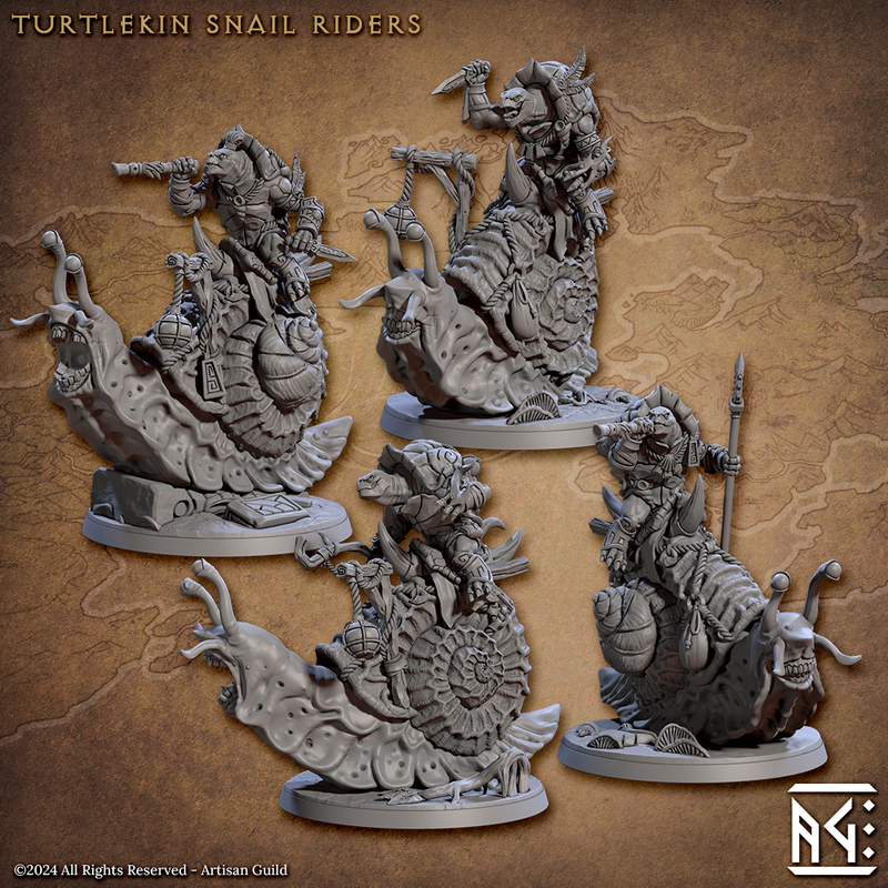 Giant Snail Rider Miniatures | Jadeshell Turtlekin | Fantasy D&D Miniature | Artisan Guild