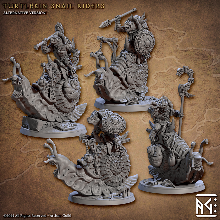 Giant Snail Rider Miniatures (Kit 2) | Jadeshell Turtlekin | Fantasy D&D Miniature | Artisan Guild
