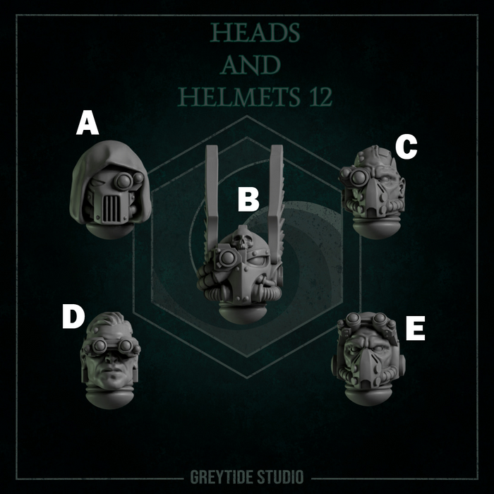 Heads & Helmets Pack 12 | Eternal Pilgrims | Grey Tide Studio | Sci-Fi Grimdark Custom Bitz Wargaming Miniatures 28mm 32mm