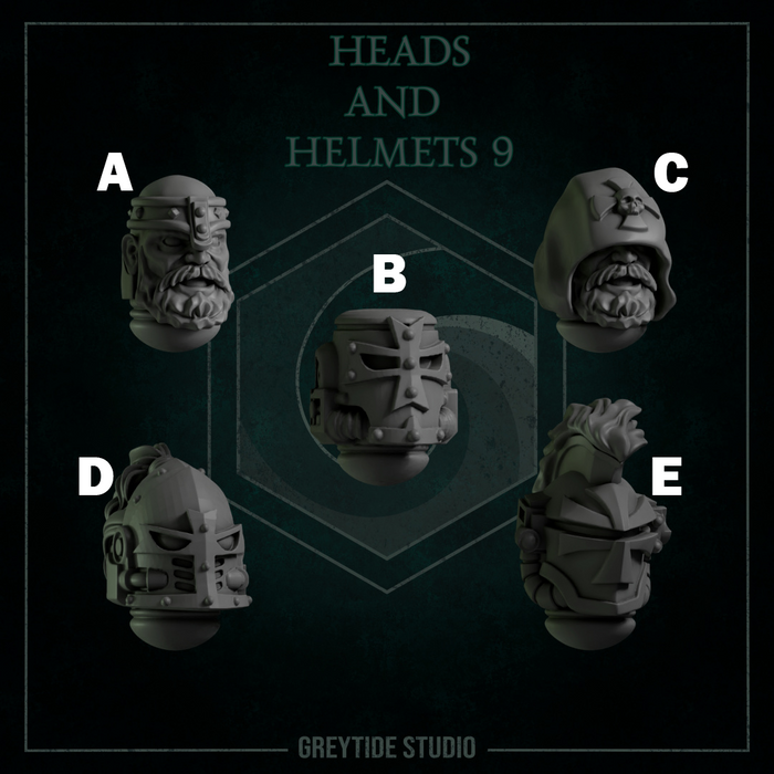 Heads & Helmets Pack 9 | Eternal Pilgrims | Grey Tide Studio | Sci-Fi Grimdark Custom Bitz Wargaming Miniatures 28mm 32mm