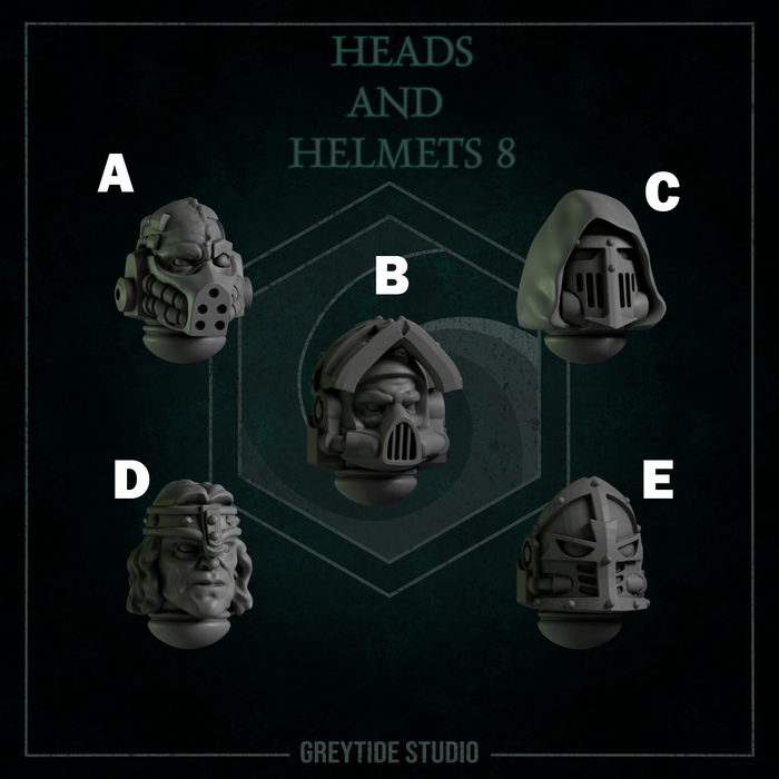 Heads & Helmets Pack 8 | Eternal Pilgrims | Grey Tide Studio | Sci-Fi Grimdark Custom Bitz Wargaming Miniatures 28mm 32mm