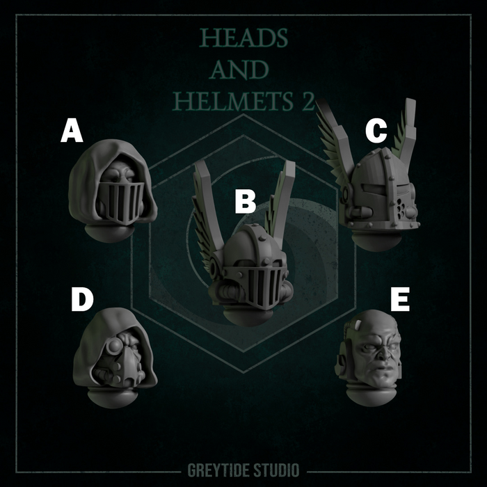 Heads & Helmets Pack 2 | Eternal Pilgrims | Grey Tide Studio | Sci-Fi Grimdark Custom Bitz Wargaming Miniatures 28mm 32mm