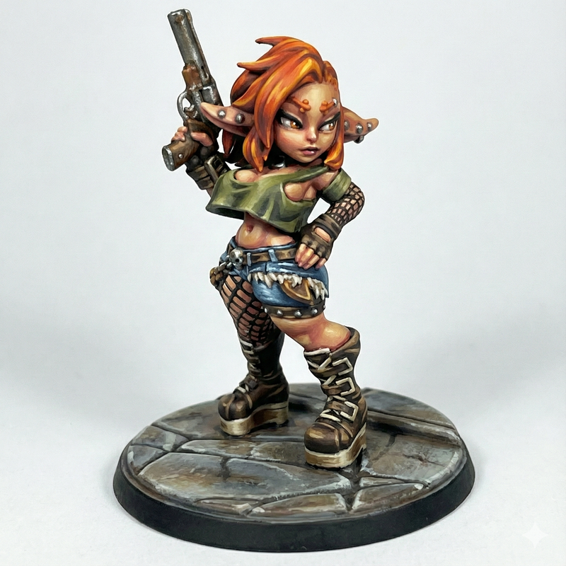 Leora the Goblin Punk Gunslinger | Goblin Party | Fantasy Miniature | Twin Goddess Miniatures