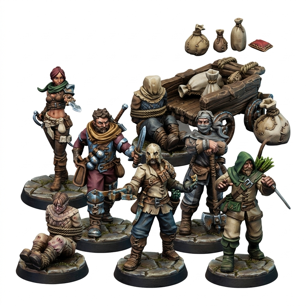 Bandits Crew, 28/32mm resin fantasy miniature, unpainted