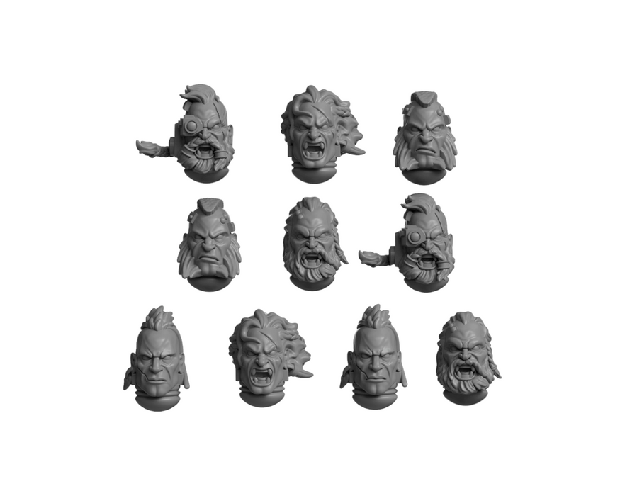 10x Space Warrior Heads Pack G | Primal Hounds | Grey Tide Studio | Sci-Fi Grimdark Custom Bitz Wargaming Miniatures 28mm 32mm