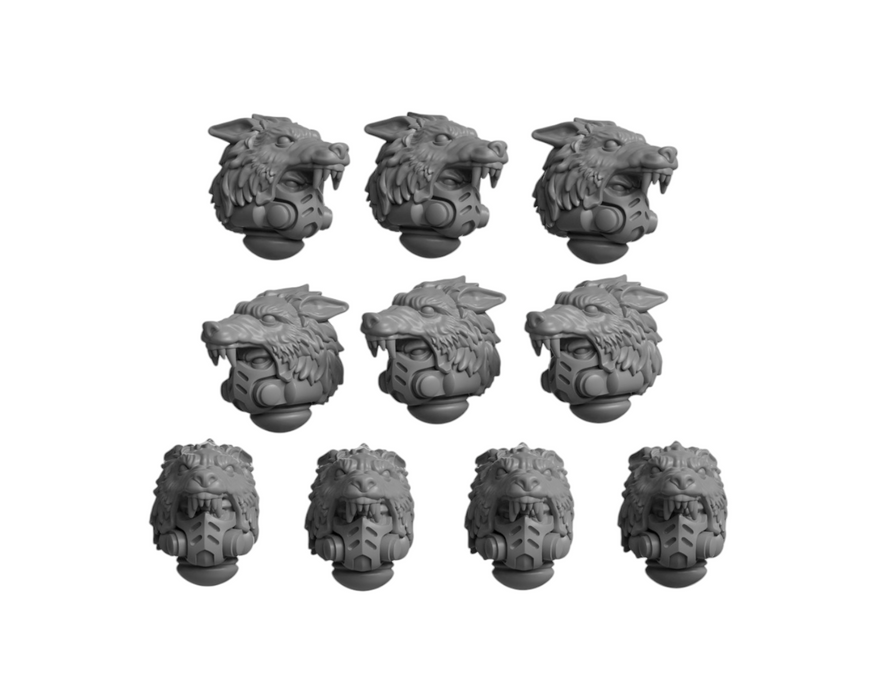 10x Space Warrior Heads Pack J | Primal Hounds | Grey Tide Studio | Sci-Fi Grimdark Custom Bitz Wargaming Miniatures 28mm 32mm