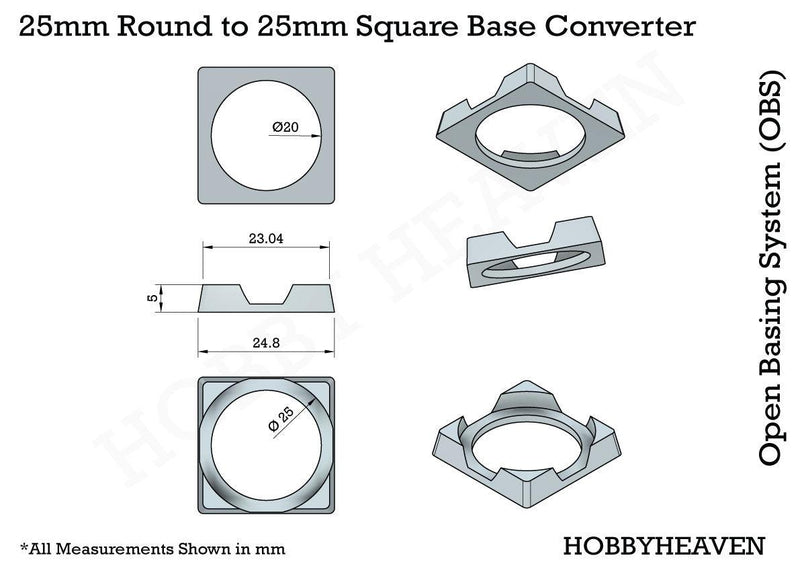 25mm Round to 25mm Square Bases Converters 3d Print