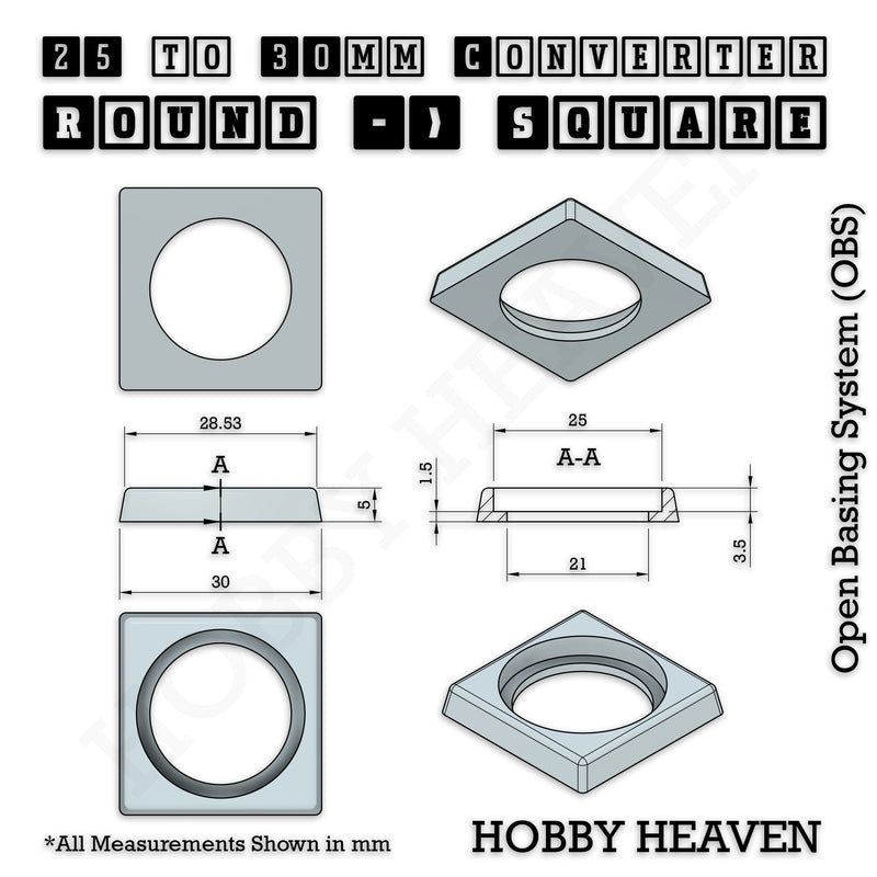 Round to Square Bases Shape and Size Converters 3d Print Full Range