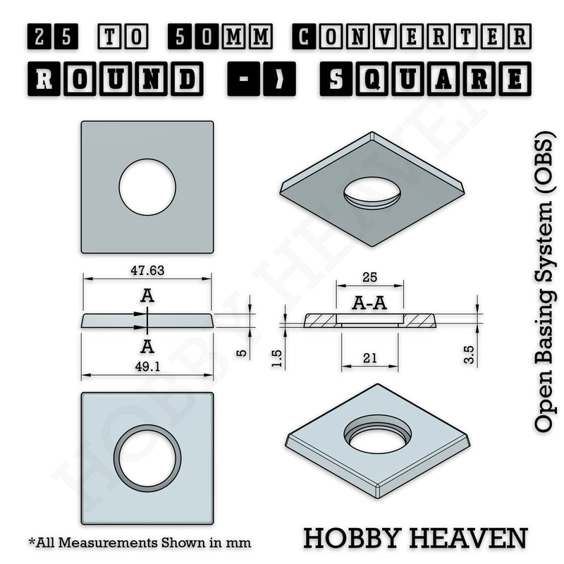 Round to Square Bases Shape and Size Converters 3d Print Full Range