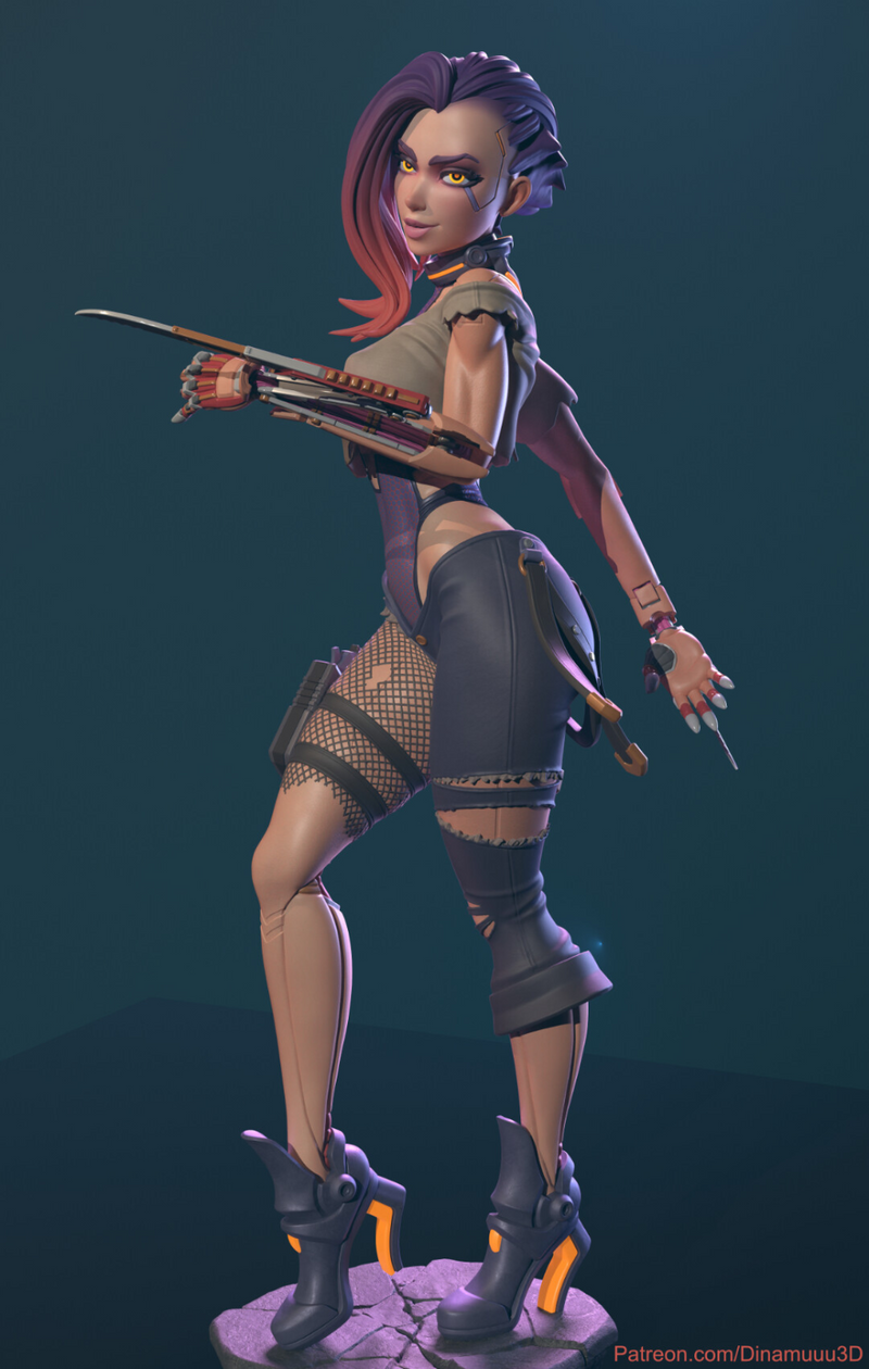 Cyberpunk Girl Blossom | Pin-Up Statue Fan Art Miniature Unpainted | Dinamuu3D