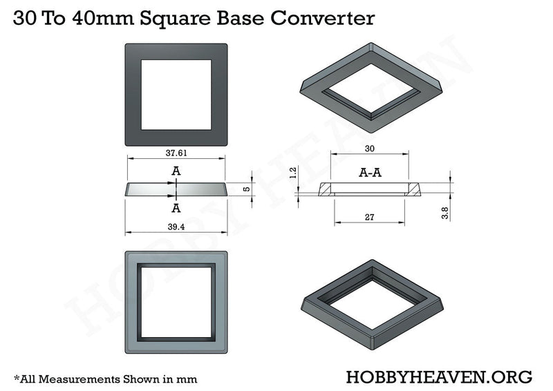 30 to 40mm Square Bases Converters 3d Print