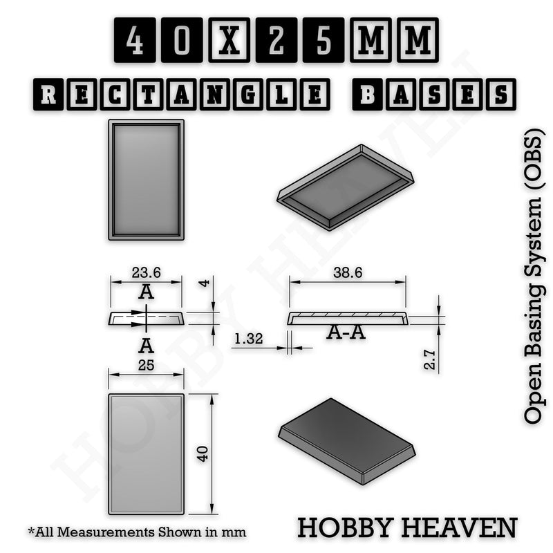 Rectangle Bases Range Sizes - 75x30mm to 125x40mm Medium Sizes 3d Print Full Range Tabletop Games