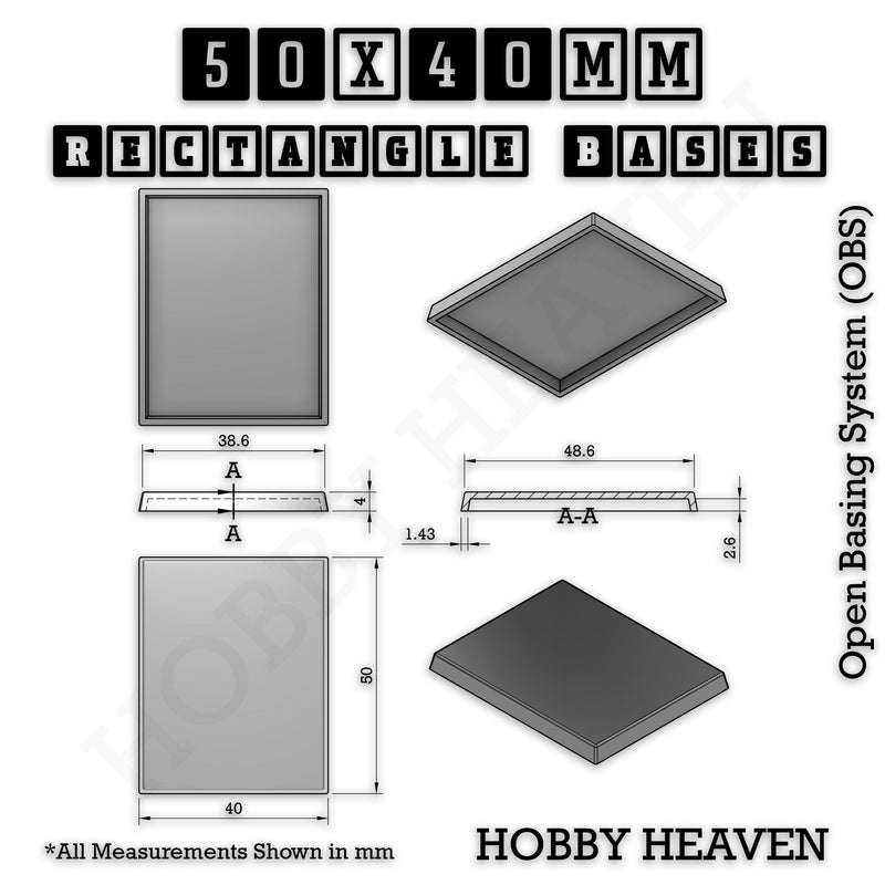 Rectangle Bases Range Sizes - 75x30mm to 125x40mm Medium Sizes 3d Print Full Range Tabletop Games