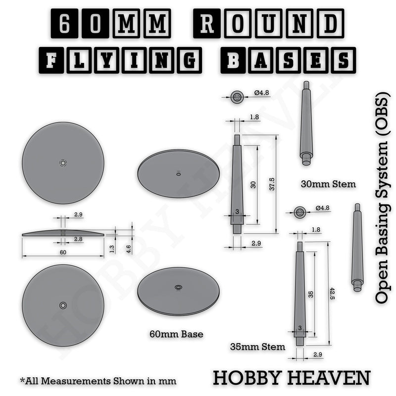 60mm Round Flying Bases – Clear Plastic Stands for Sci-Fi & Fantasy Wargaming Miniatures