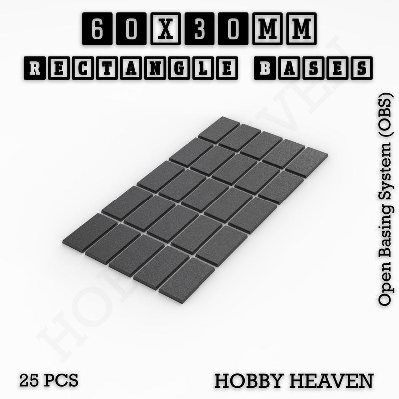 Rectangle Bases Range Sizes - 75x30mm to 125x40mm Medium Sizes 3d Print Full Range Tabletop Games
